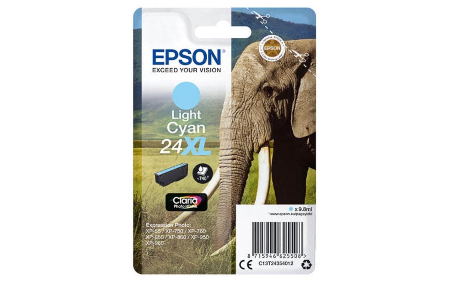 Epson Tintenpatrone 24XL, Hellcyan, XL, 500 Seiten – für Tintenstrahldrucker/Multifunktionsgeräte