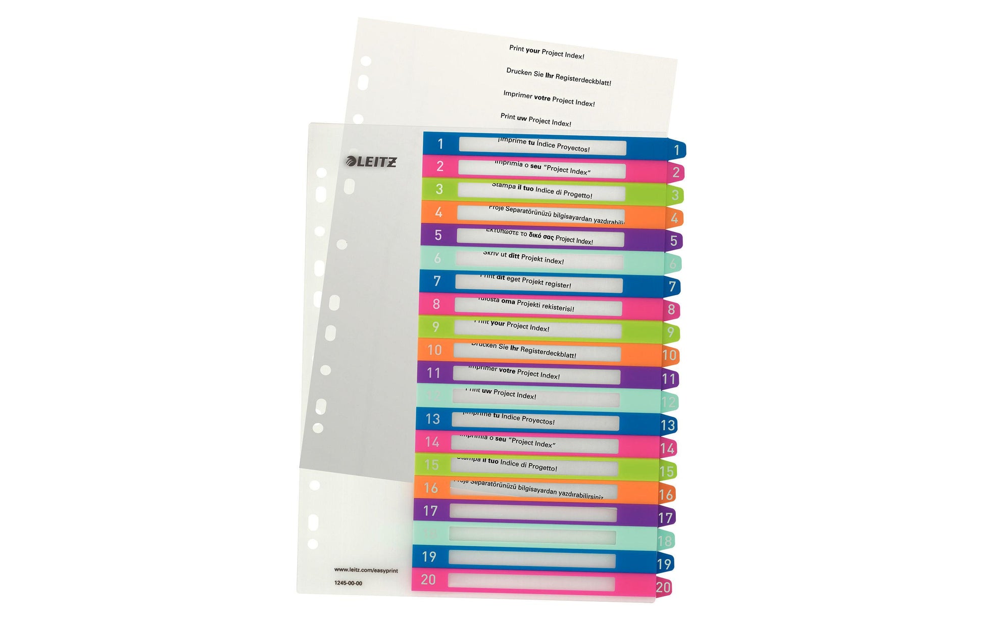 Leitz Register A4 – nummeriert 1–20, 20 Taben, PP mehrfarbig, 11-fach, druckbar