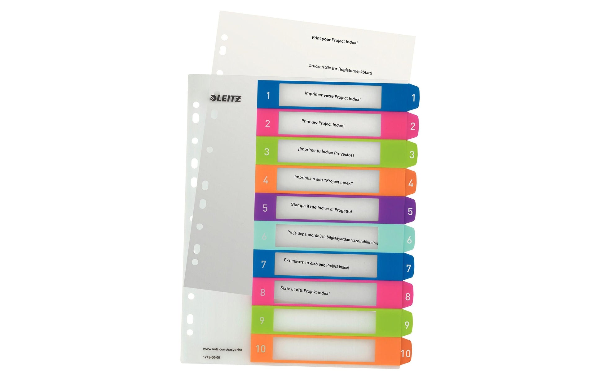 Leitz Wow Register – A4, 10-teilig, PP, farbig, vorgedruckt, 11-fach gelocht – für Zeigebuchtaschen