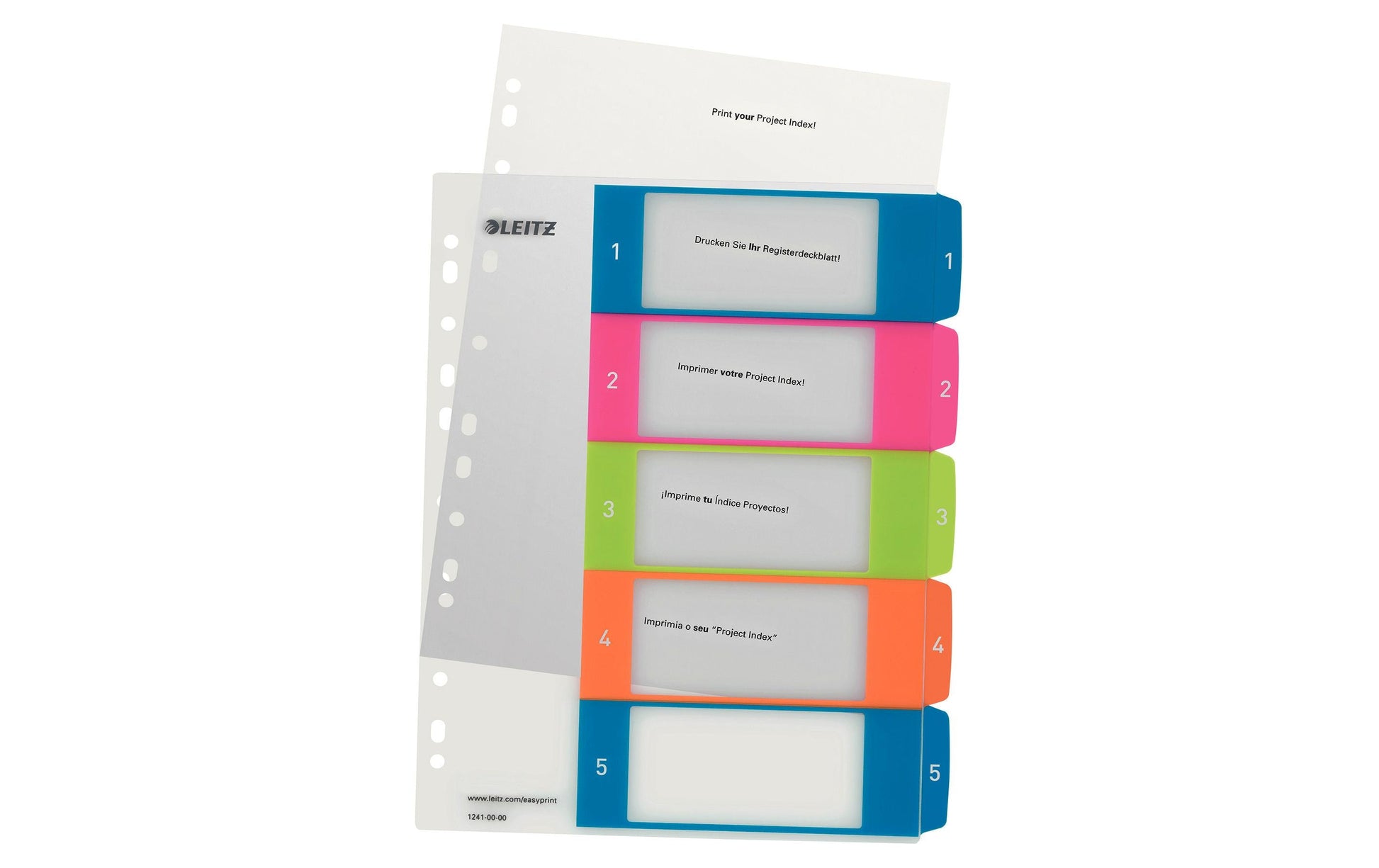 Leitz Register – A4, 5-teilig, PP, farbig, Indexblatt, 11-fach Lochung, für Zeigebuchtaschen