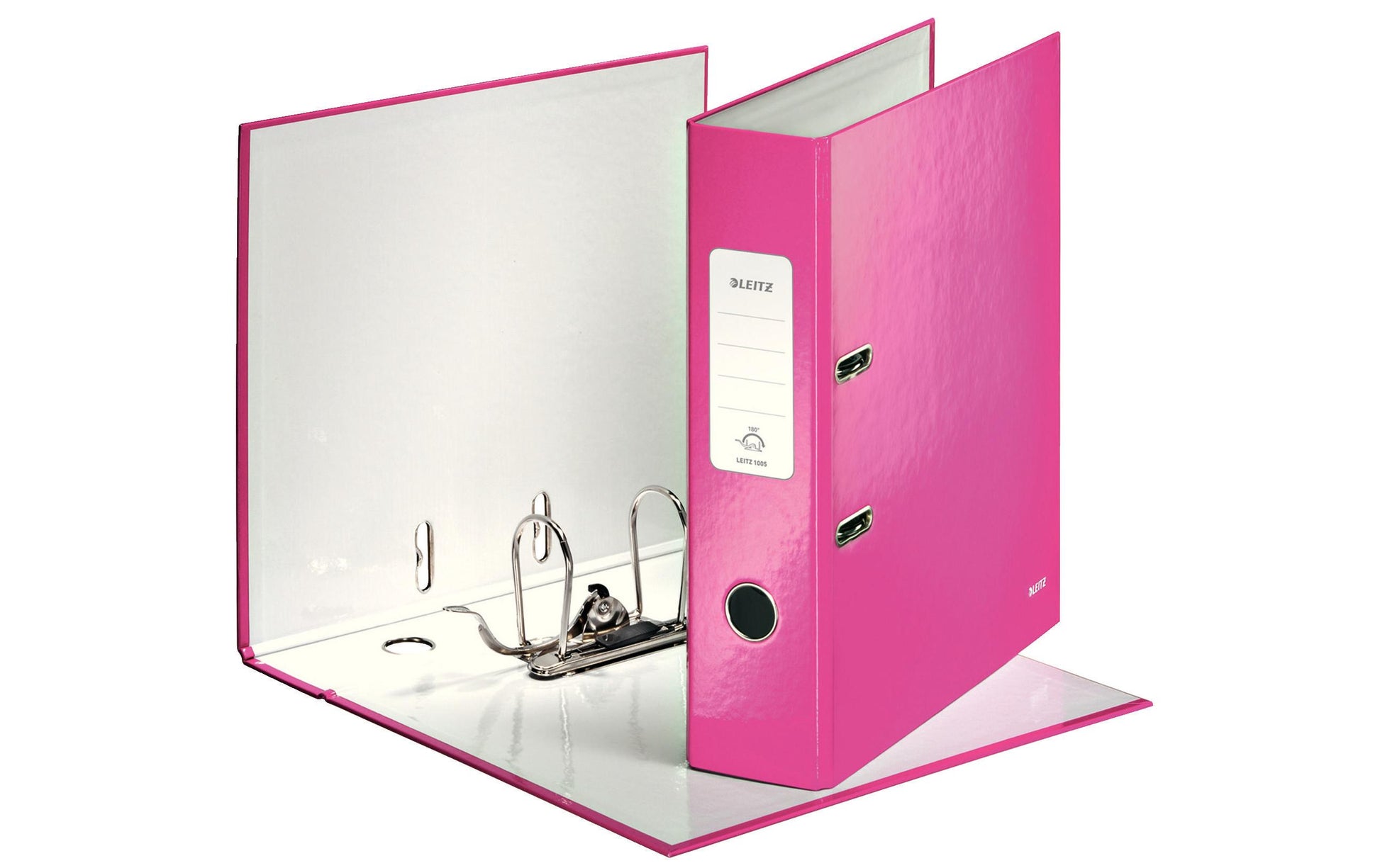Leitz Ordner 180° WOW – A4 hoch – 2-Ring Hebelmechanik, Rücken 80 mm – pink, Karton, mit Griffloch, FSC