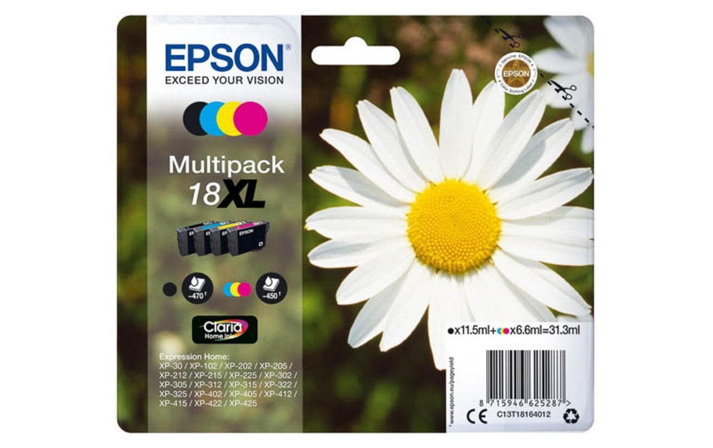 Epson Tintenpatronen-Multipack 18XL, CMYK, XL, 4er-Pack – für Epson-Drucker