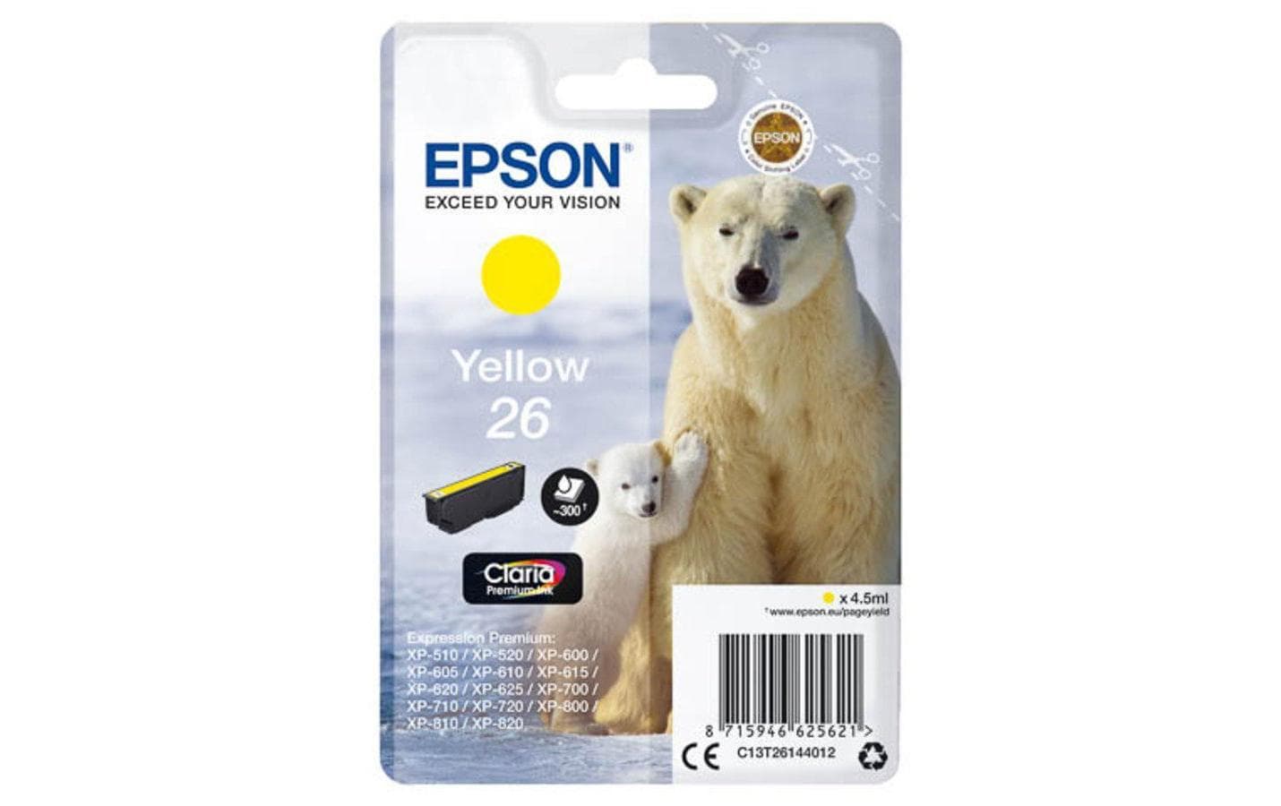 Epson Tintenpatrone 26, Gelb, 300 Seiten – für Inkjetdrucker/Multifunktionsgeräte