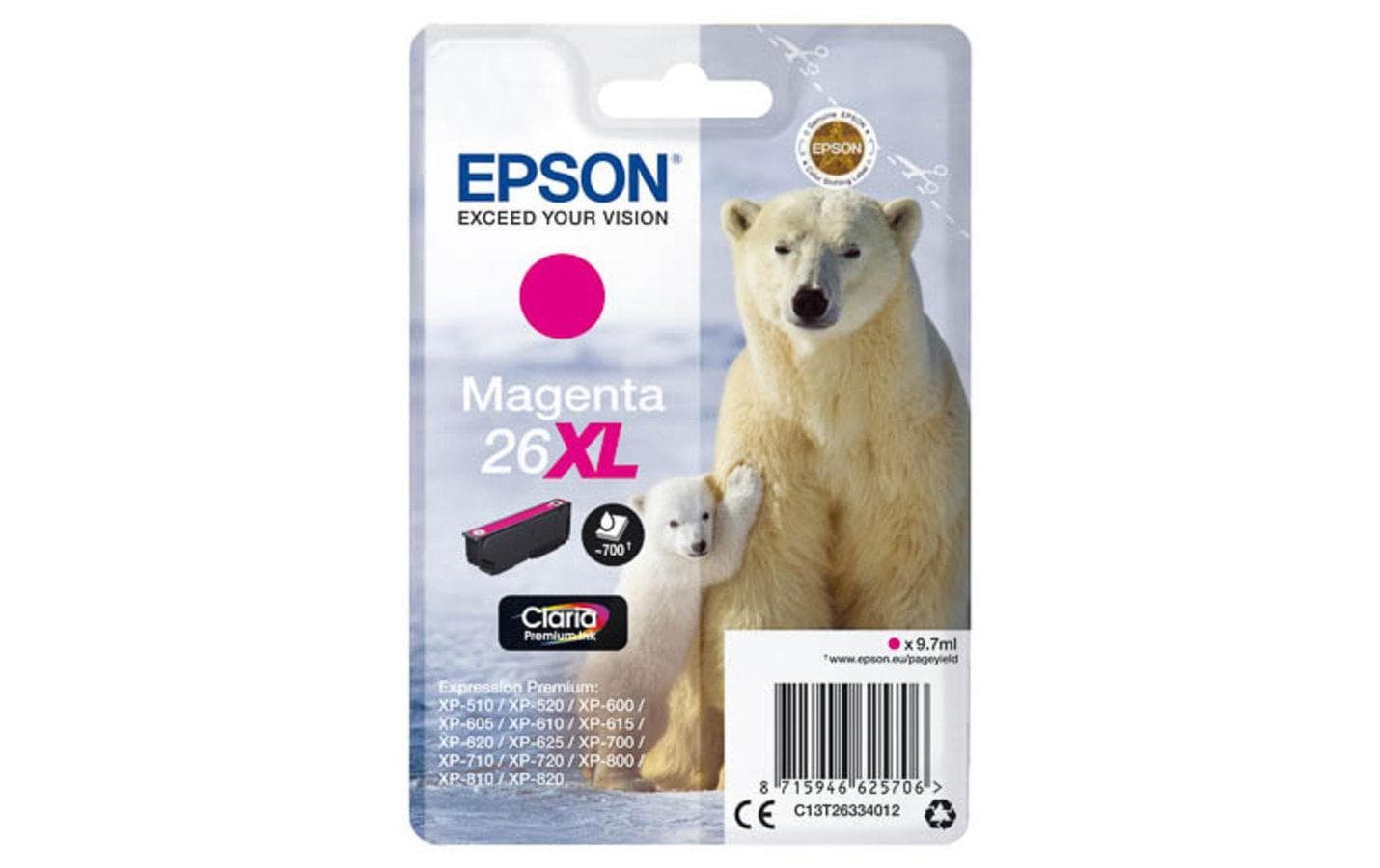 Epson Tintenpatrone 26XL, Magenta, XL – für Tintenstrahldrucker und Multifunktionsgeräte