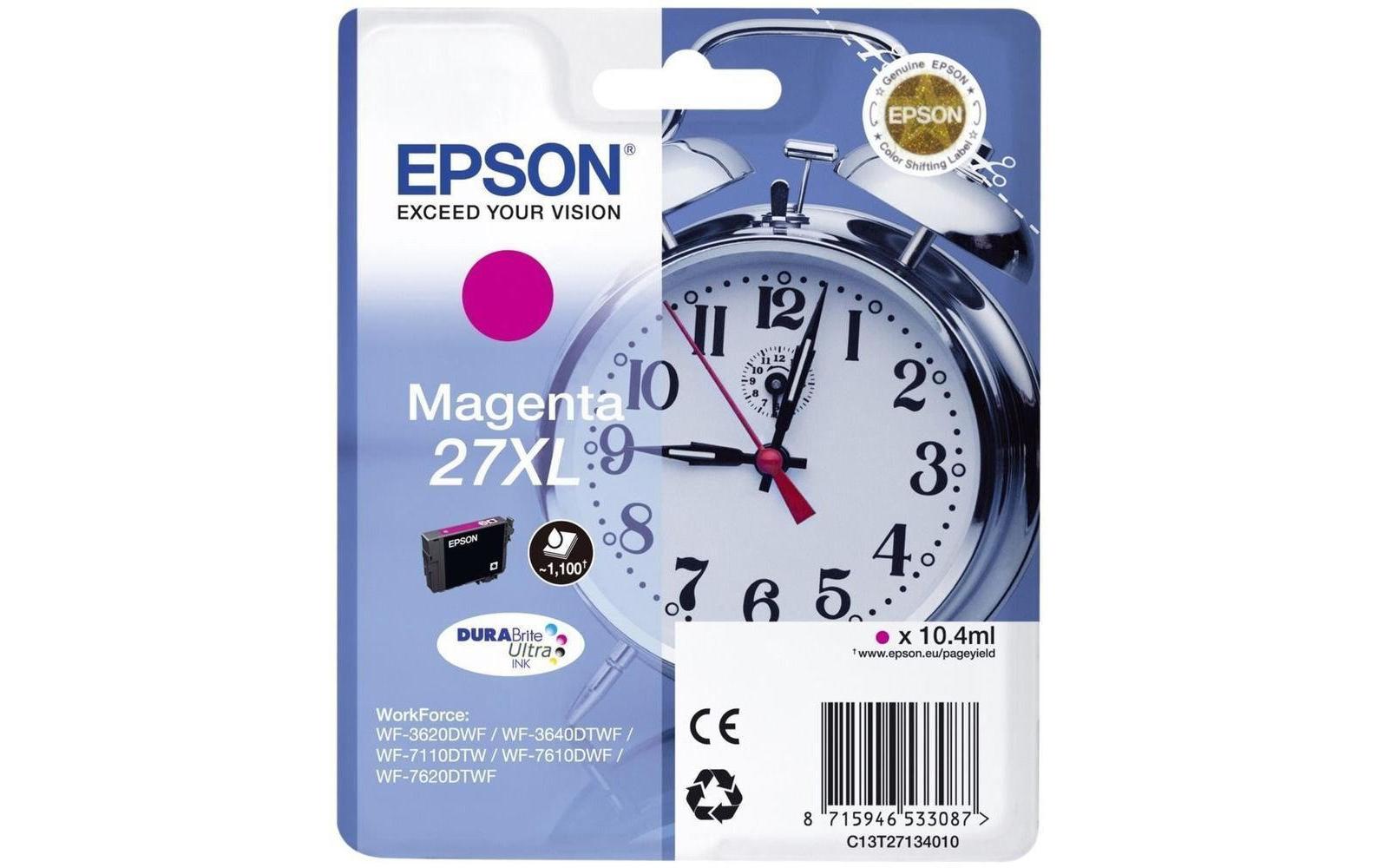 Epson Tintenpatrone 27XL, Magenta, XL, 1’100 Seiten – für Inkjetdrucker und Multifunktionsgeräte