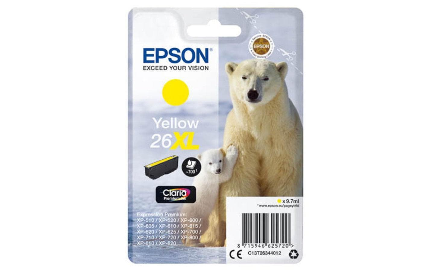 Epson Tintenpatrone 26XL, Gelb, 700 Seiten – für Inkjetdrucker/Multifunktionsgeräte