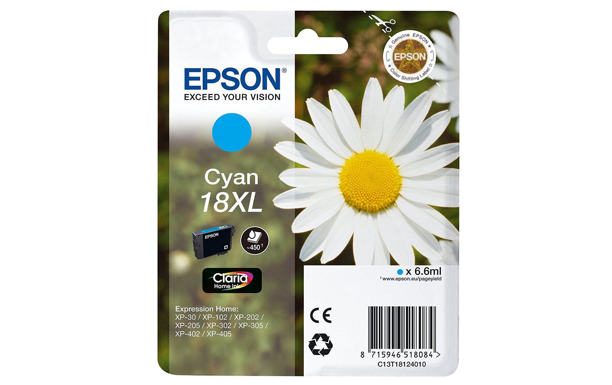 Epson Tintenpatrone 18XL, cyan, XL, 450 Seiten – für Inkjetdrucker/Multifunktionsgeräte