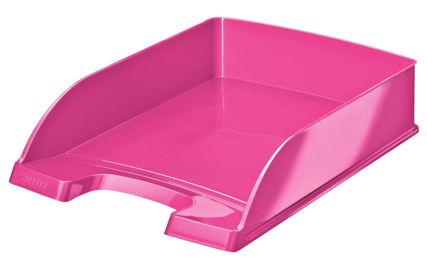 Leitz Stapelbarer Briefkorb mit Griffausschnitt, Beschriftungsfeld, glänzend, pink, B 255 × H 70 × T 357