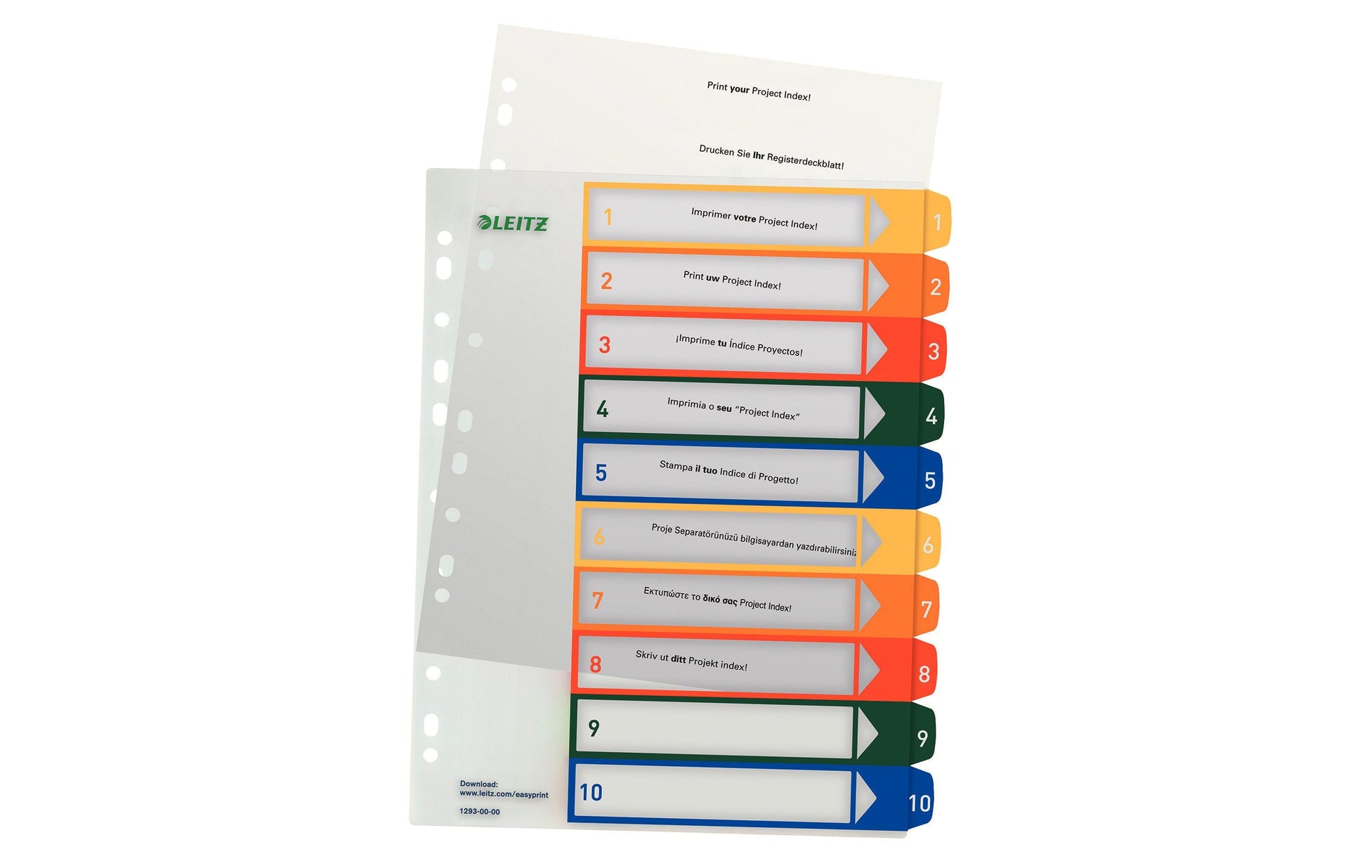 Leitz Register – A4, 10-teilig, PP, farbig, vorgedruckt, 11-fach Lochung, für Zeigebuchtaschen