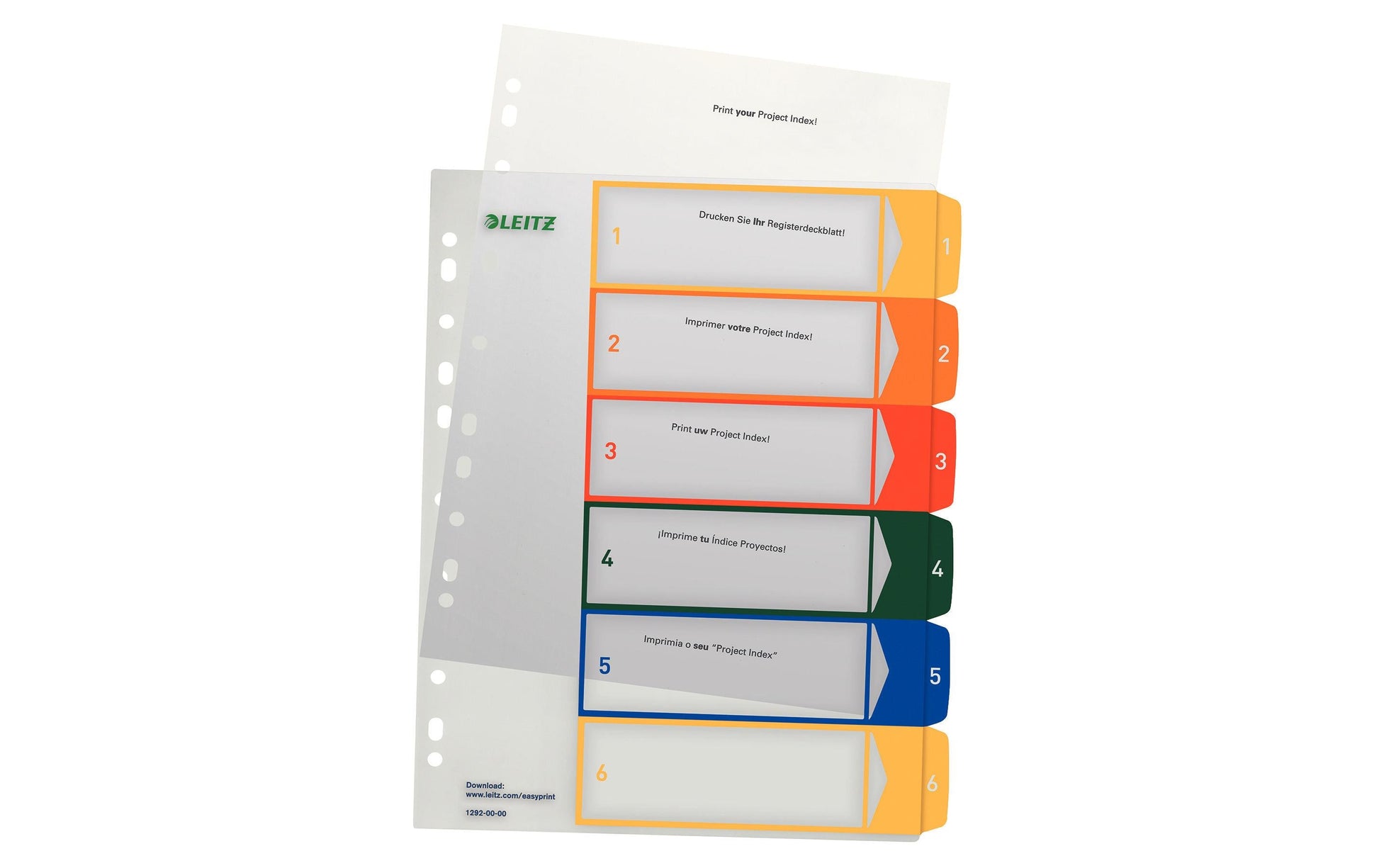Leitz Register – A4, 6-teilig, PP, farbig, vorgedruckt, 11-fach gelocht, für Zeigebuchtaschen