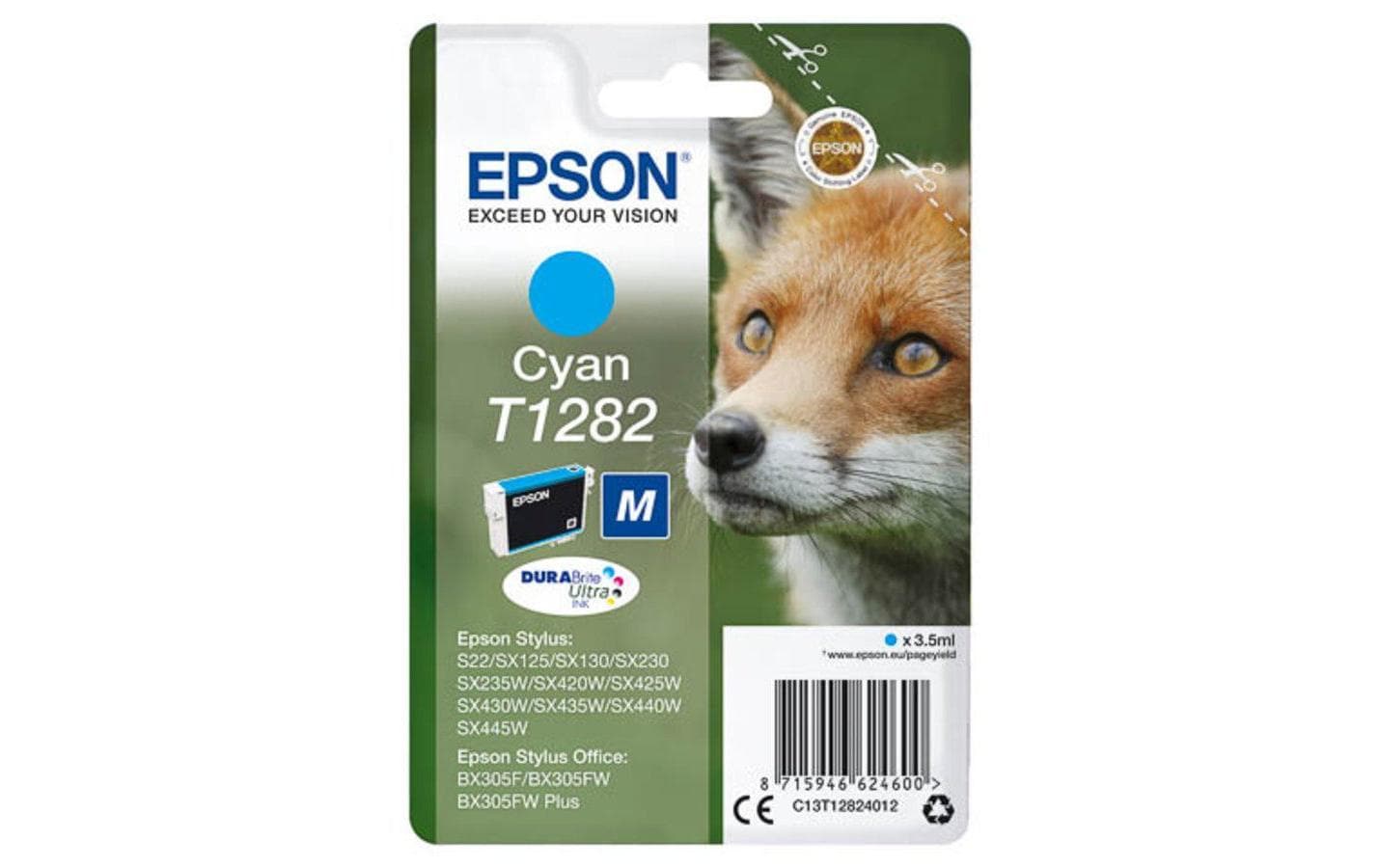 Epson Tintenpatrone T1282, Cyan, 175 Seiten – für Inkjetdrucker/Multifunktionsgeräte