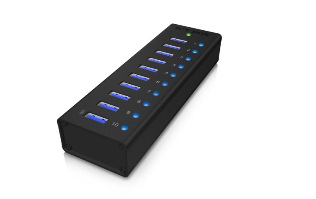 ICY BOX IB-AC6110 USB-Hub – USB-B, 10× USB-A