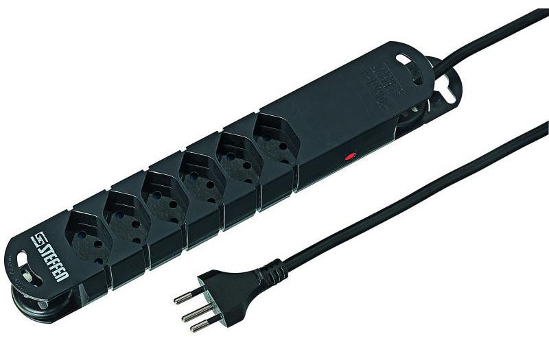 Steffen STEBA VARIABL Steckdosenleiste, 6×T13, 5 m, Magnet, Kindersicherung, Eingang T12 – Schwarz