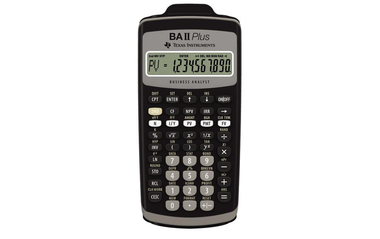 Texas Instruments Taschenrechner BA II PLUS – 24-stellig, LCD, Margen, Batterie, Schwarz