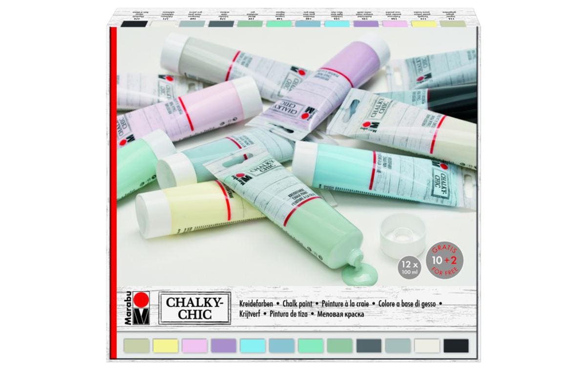 Marabu Chalky-Chic – Kreidefarbe – Set – 12 Farben, matt, 12 × 100 ml