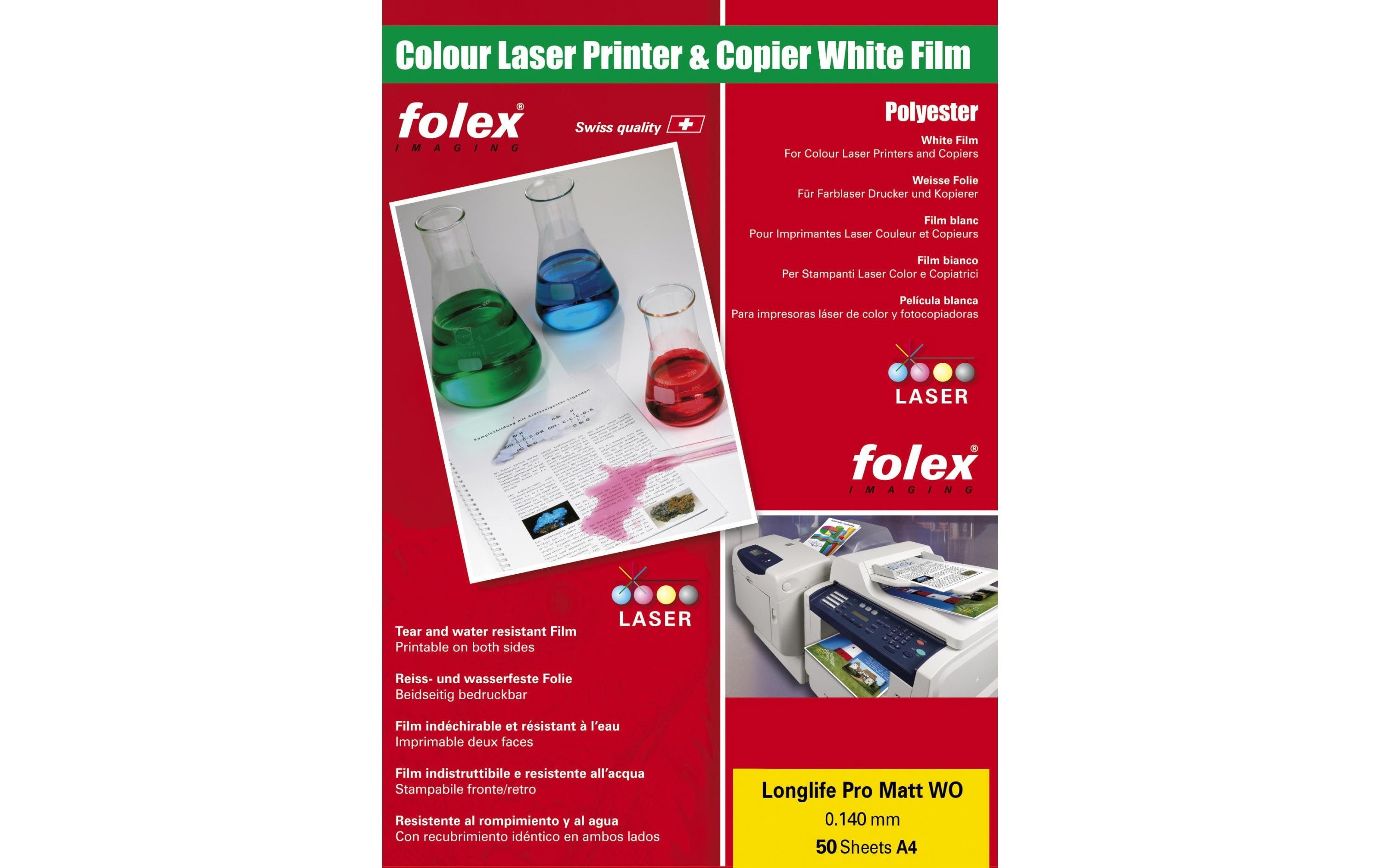 Folex Polyesterfolie – für Laserdrucker, A4 (210 × 297 mm), 100 Blatt