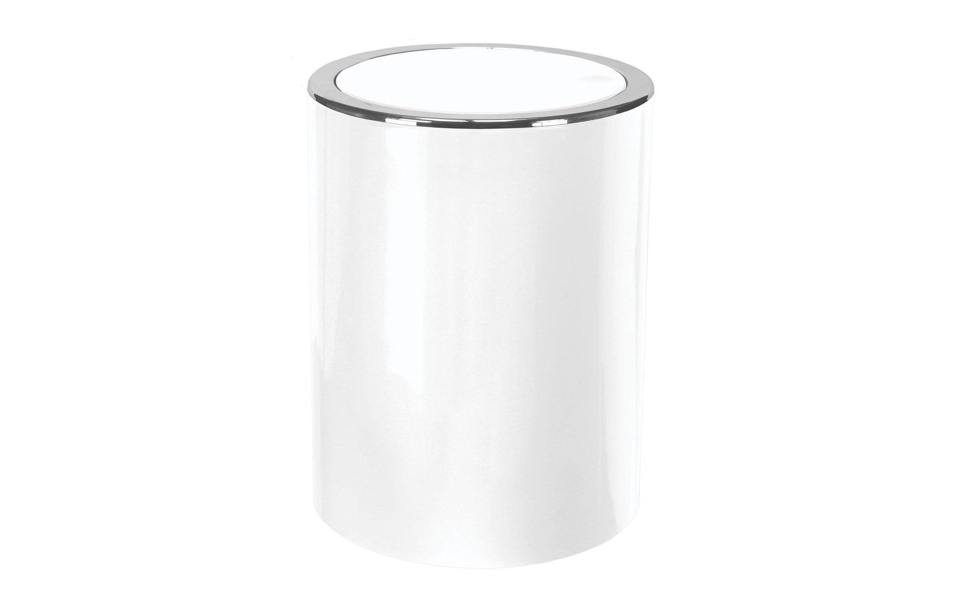 Kleine Wolke Schwingdeckel-Abfalleimer Clap – 5 l – Kunststoff, rund – weiss – mit Silberrand