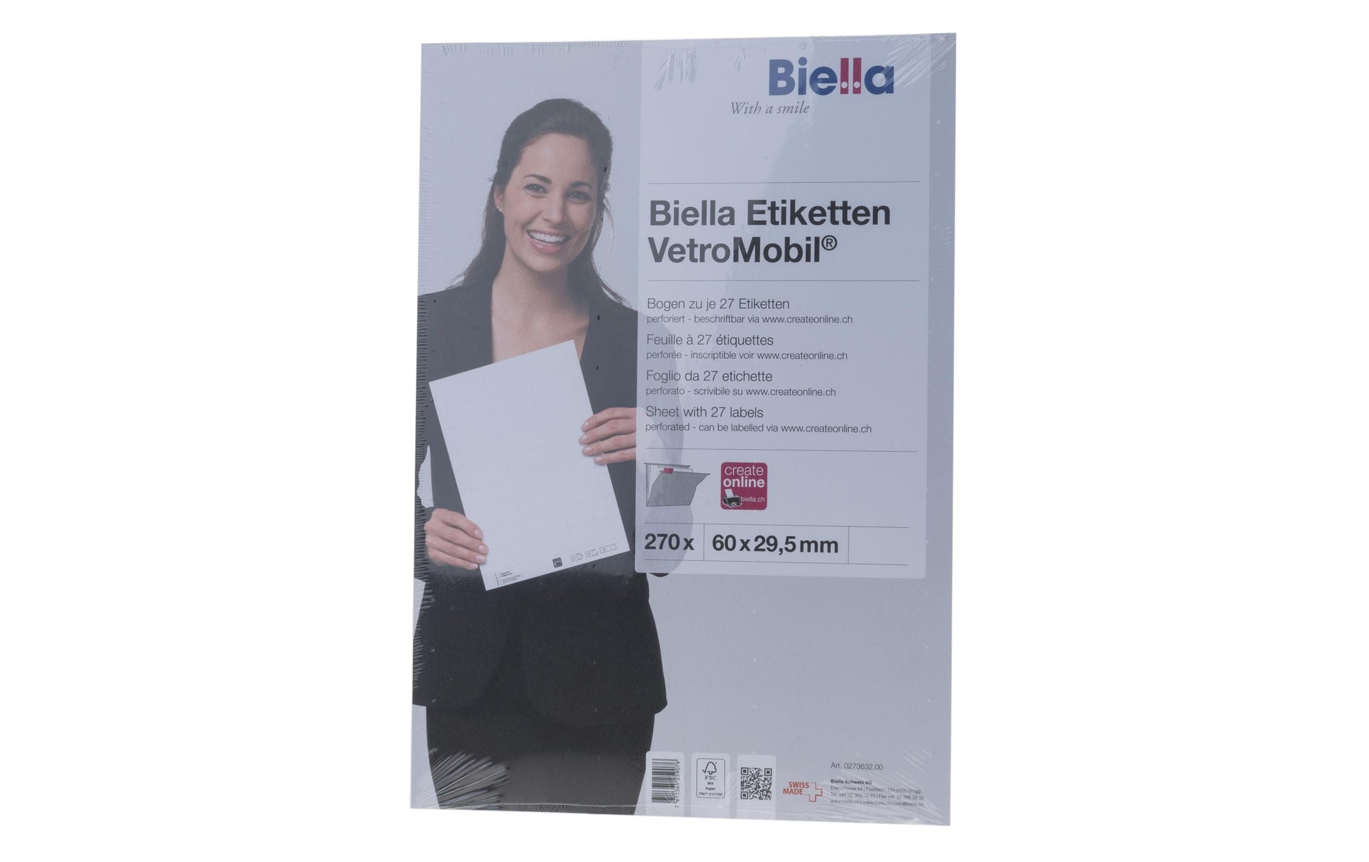 Biella Hängemappen-Etiketten, 60 mm × 30 mm, weiss, Papier, für Metall-Clip-Reiter, 10 Bogen (270 Etiketten)