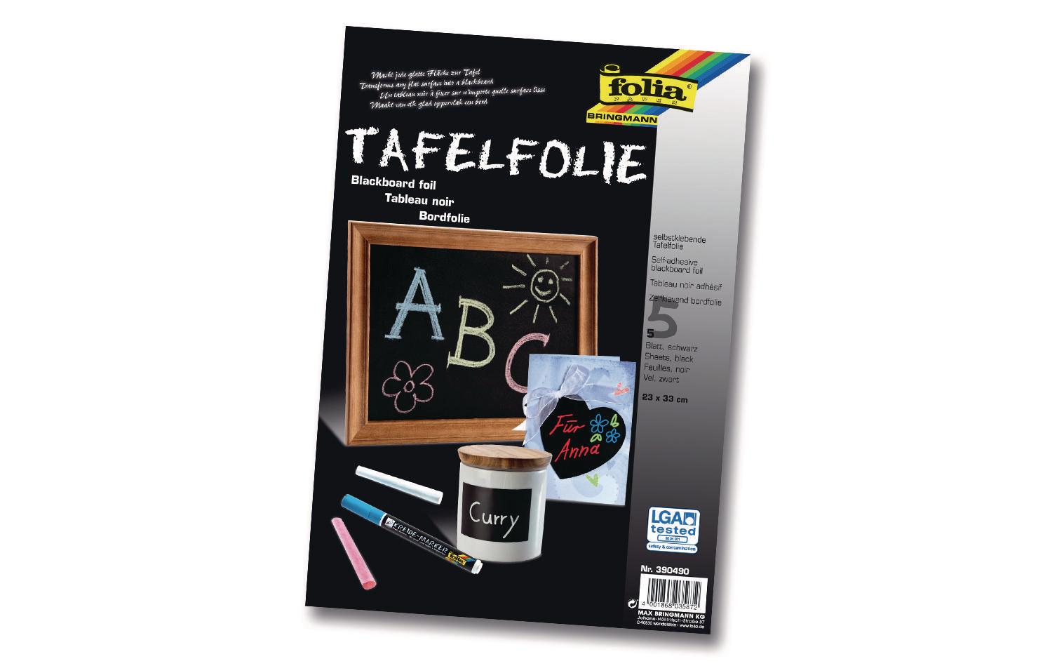 Folia Tafelfolie Bogen – Schwarz, selbstklebend, 230 × 330 mm, 5 Bogen