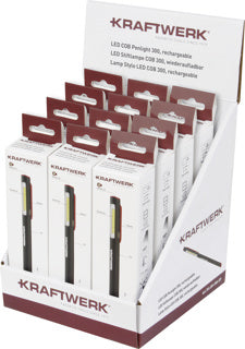 KRAFTWERK Taschenlampe – 300 lm, IP20, dimmbar, Akku, 12er-Pack – Schwarz