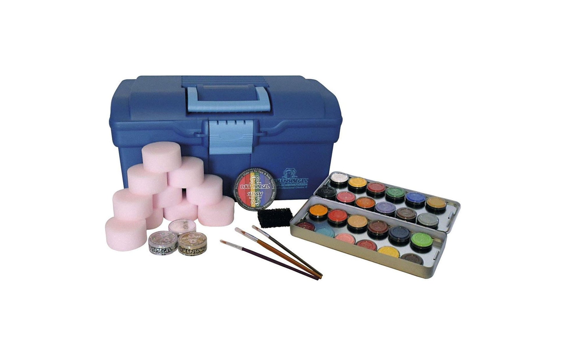 Eulenspiegel Schminkstifte – Set – 24 Farben, 24 × 3,5 ml, inkl. 3 Glitter, 10 Schwämme & Pinsel