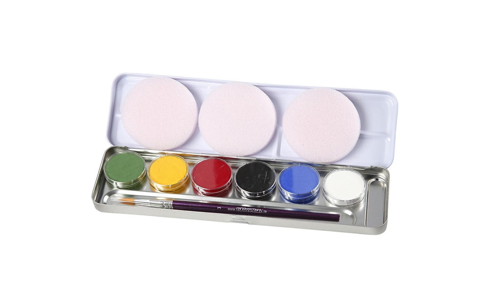 Eulenspiegel Schminkpalette – 6 Farben, mit Pinsel und 3 Schwämmen