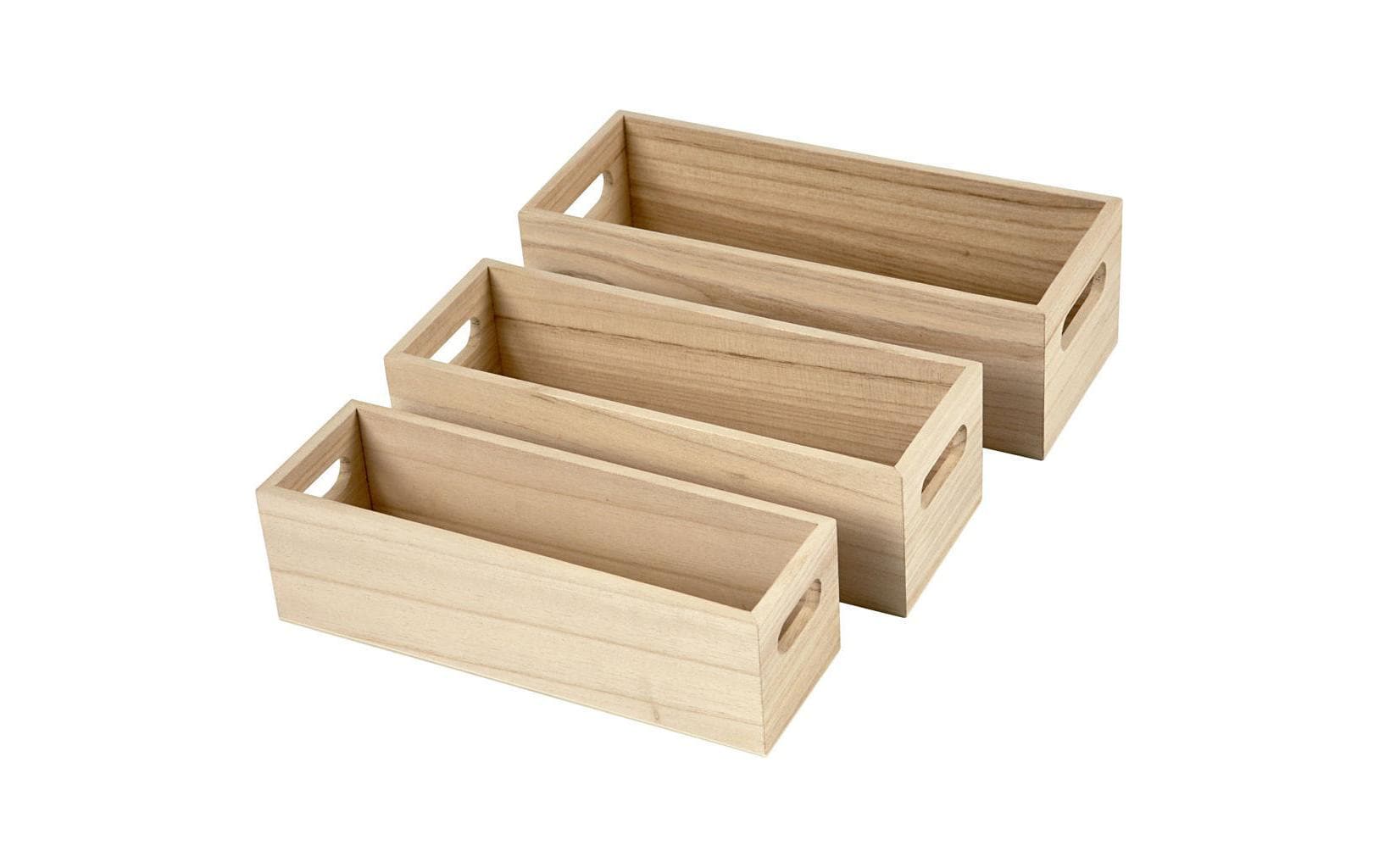 Creativ Company Aufbewahrungsbox ohne Deckel – Holz – Braun – mit Griff – 3 Stück