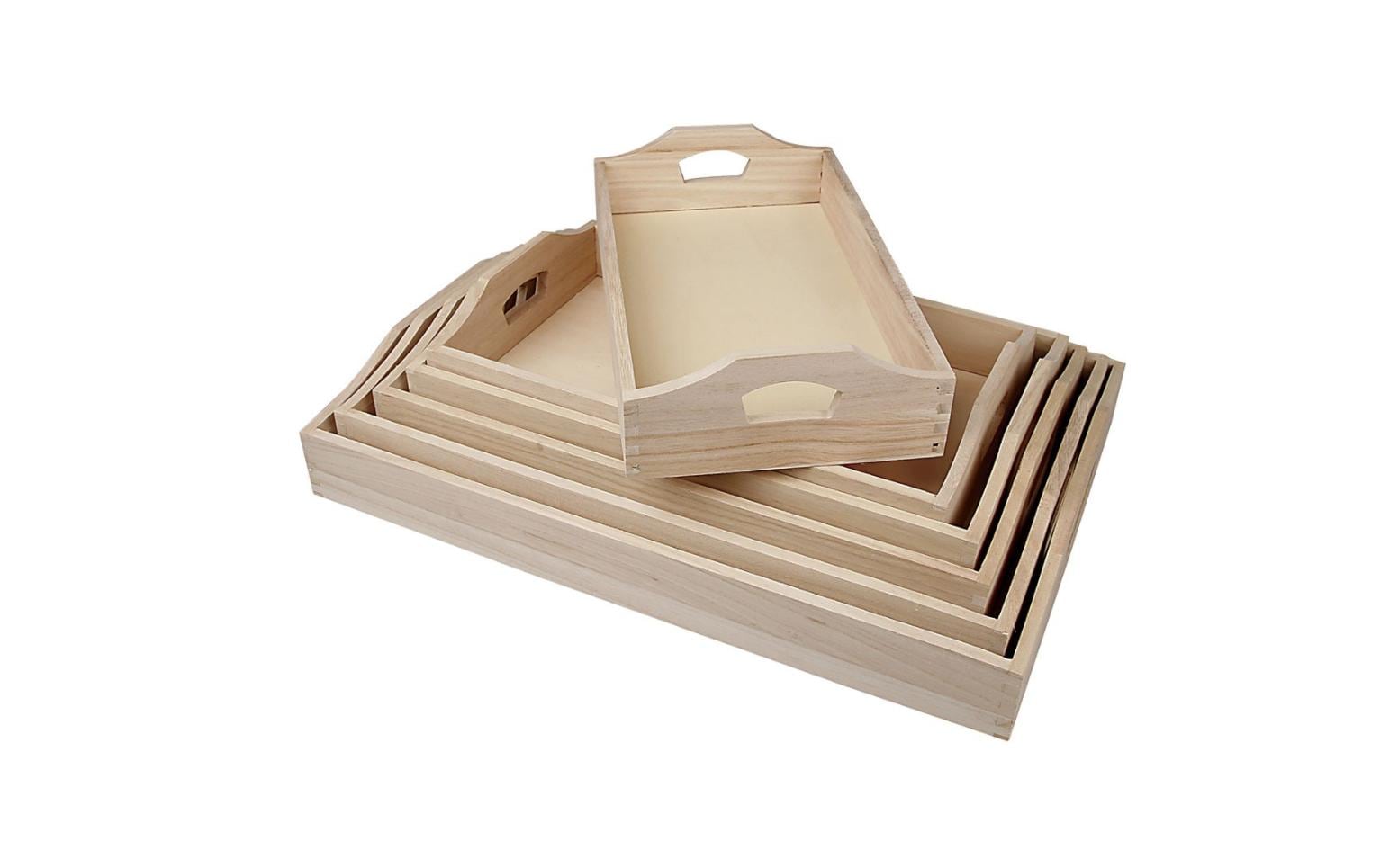 Creativ Company Tablett – 6er Set, 41 × 30 × 5 cm, Holz (Paulownia), Braun