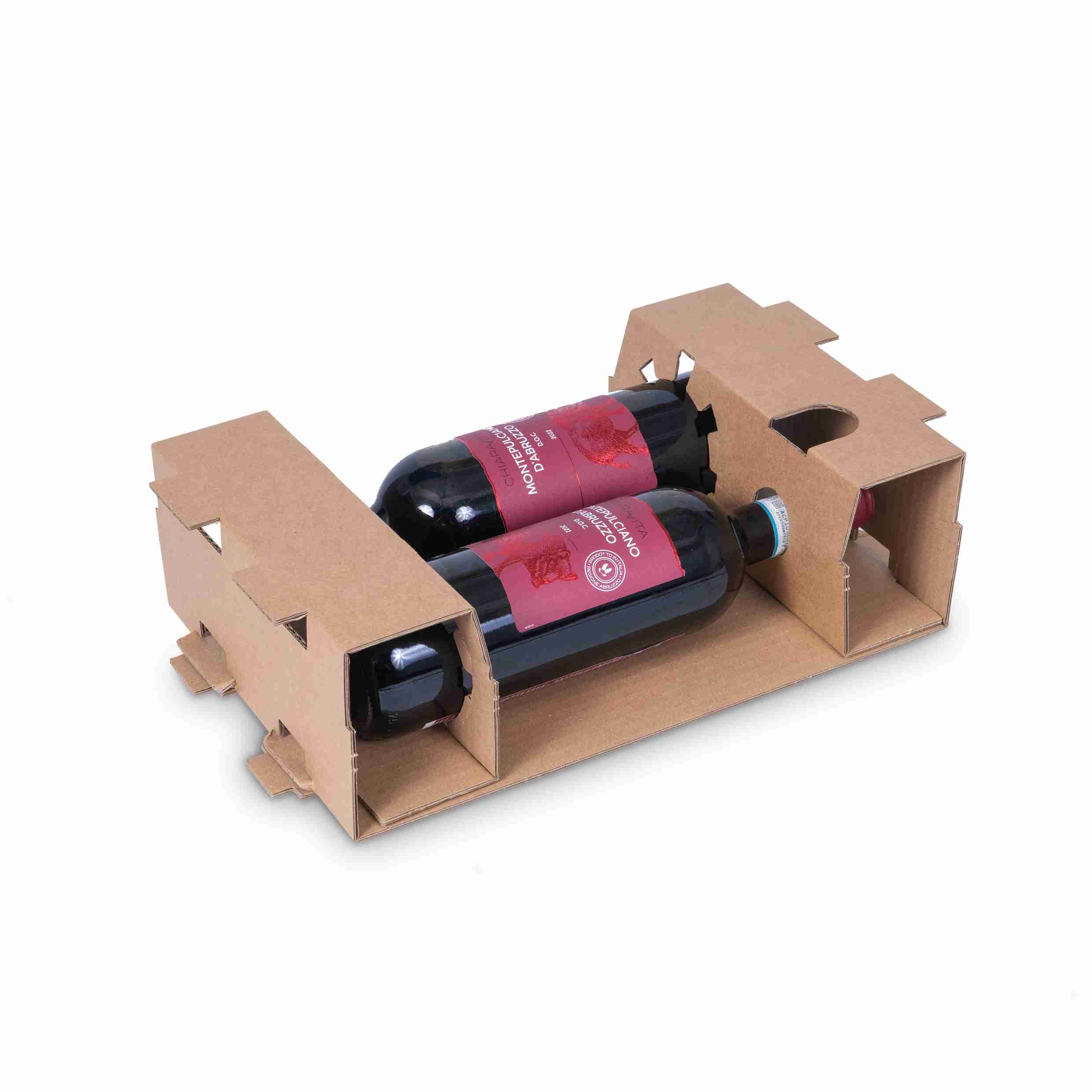 Model Einlagekarton – 222 × 1'001 mm – Karton – braun – für 2 Flaschen (H bis 324 mm, Ø 85 mm) – 1 Palette (1'230 Stk.)