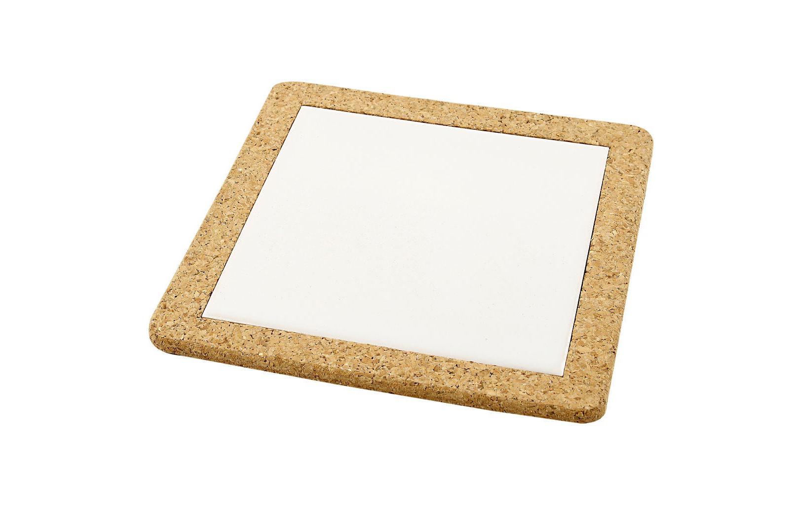 Creativ Company Untersetzer 55654 – 19,0 × 19,0 × 1,1 cm, Porzellan/Kork, Weiss