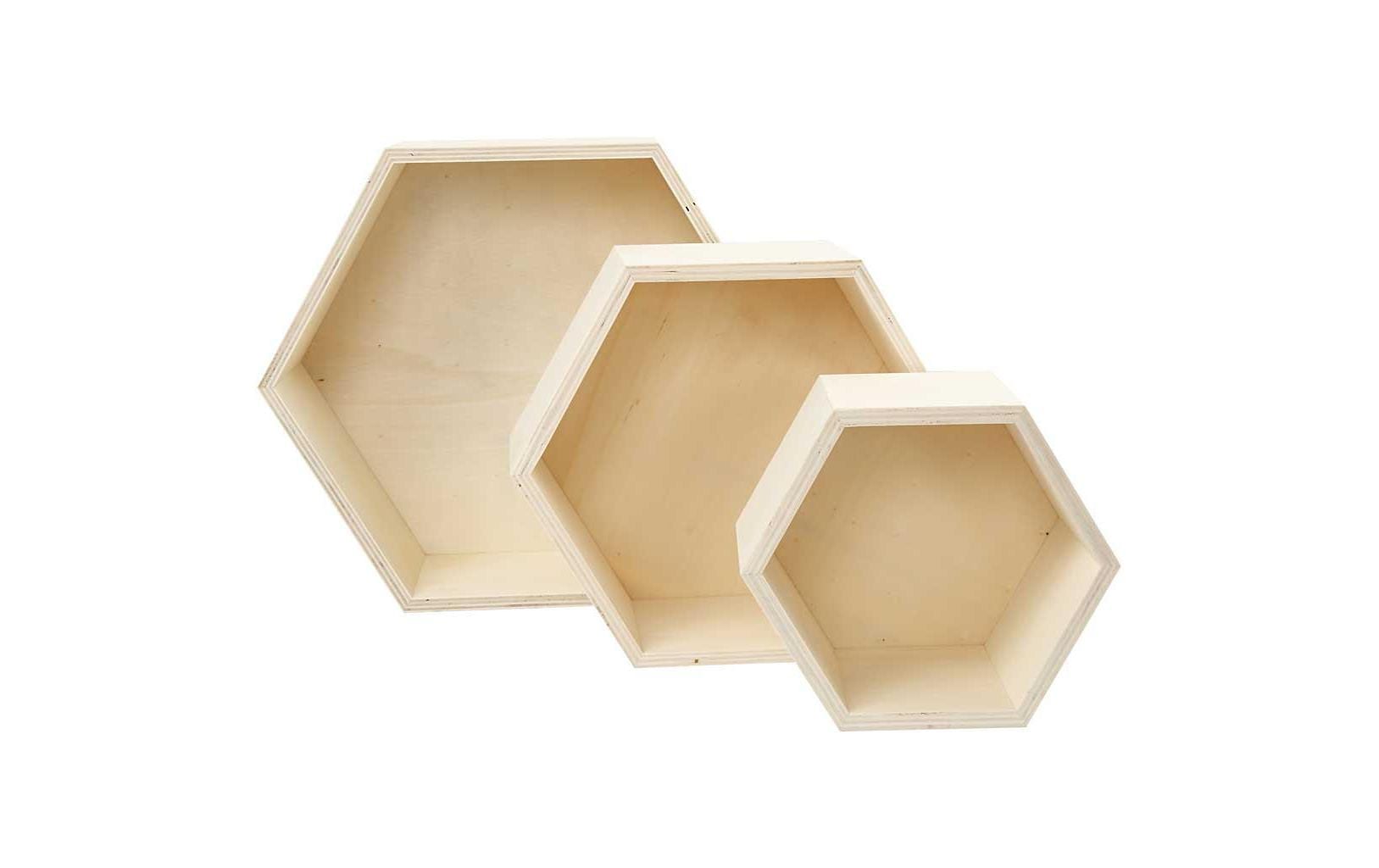 Creativ Company Wandregal, Hexagonal – Holz, Braun – 3 Stk.
