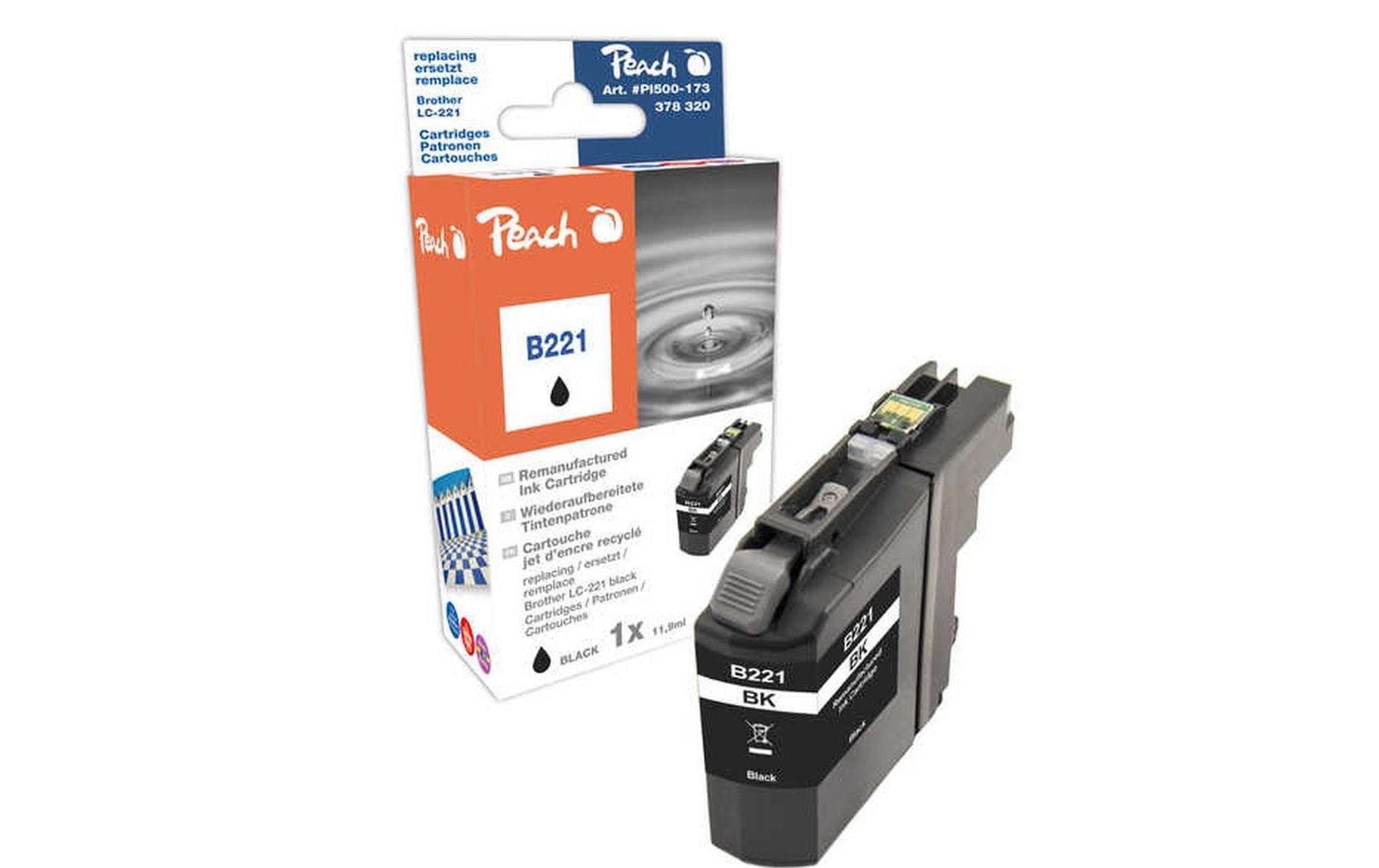 Peach LC-221 Schwarz Tintenpatrone (Kompatibel) – 290 Seiten – für Brother MFC-J480DW/680DW/880DW