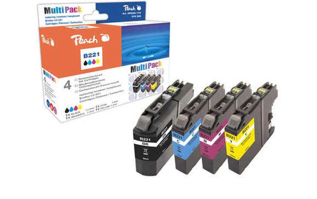 Peach LC-221 Tintenpatronen-Multipack, Schwarz/Cyan/Magenta/Gelb (Kompatibel) – für Brother MFC-J1100-Serie