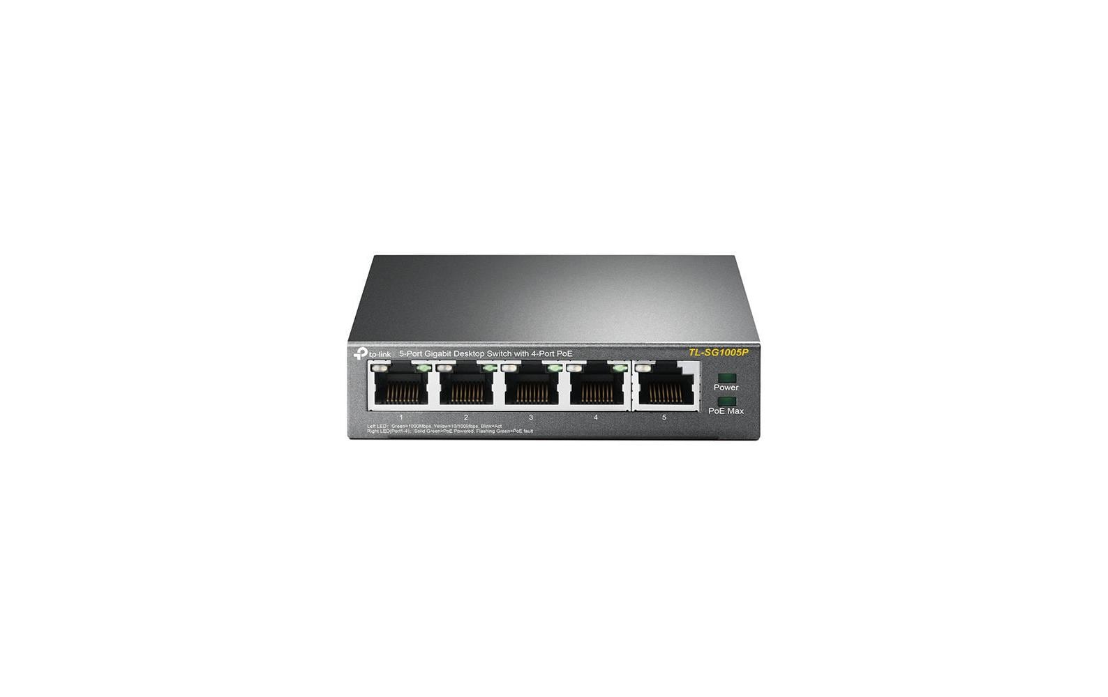 TP-Link TL-SG1005P – Unmanaged Switch – 5× 1G (4× PoE), PoE Budget 56 W, Desktop