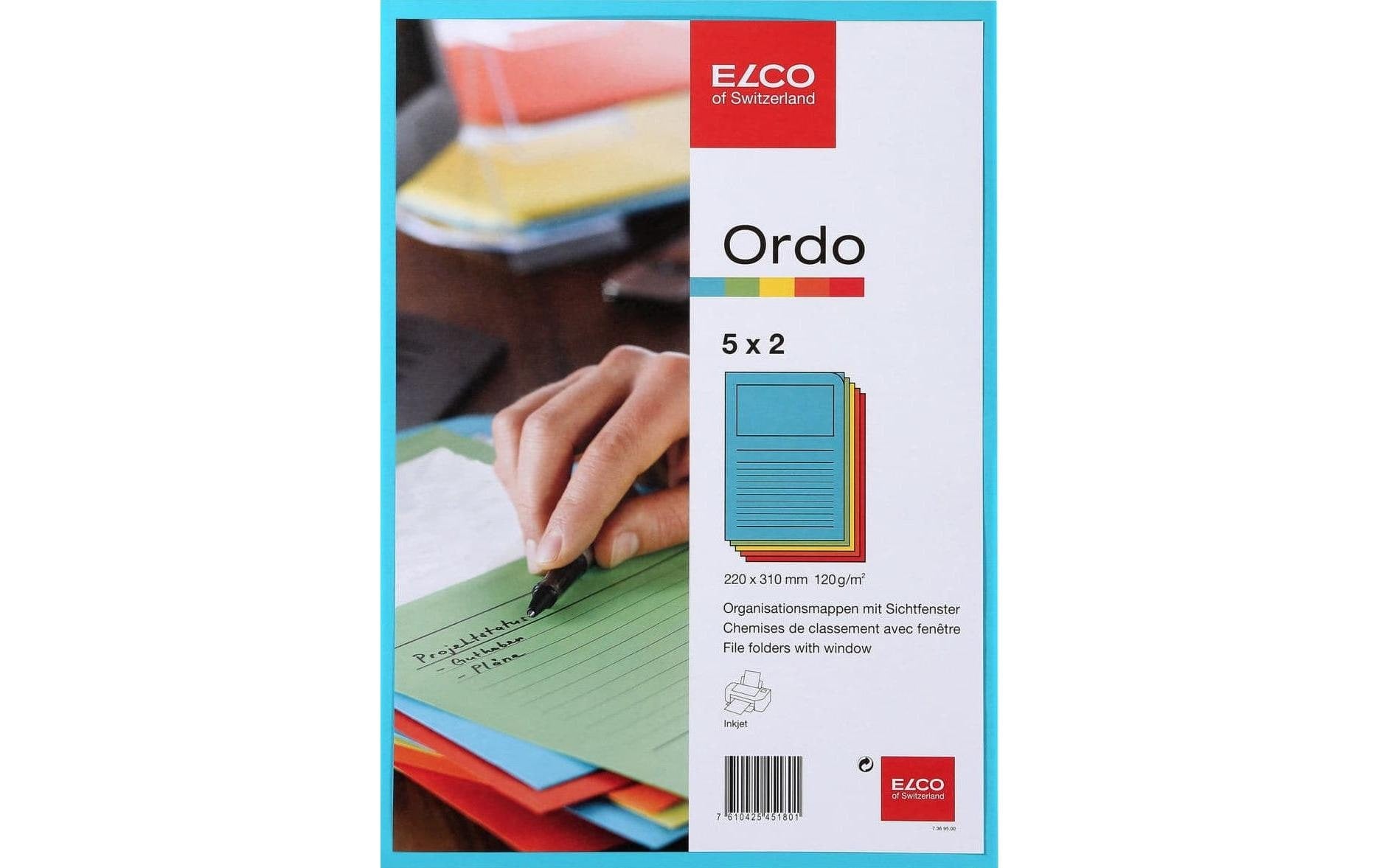 Elco Sichtmappe A4 – farbig sortiert, Papier, Fronttasche, 10er-Pack