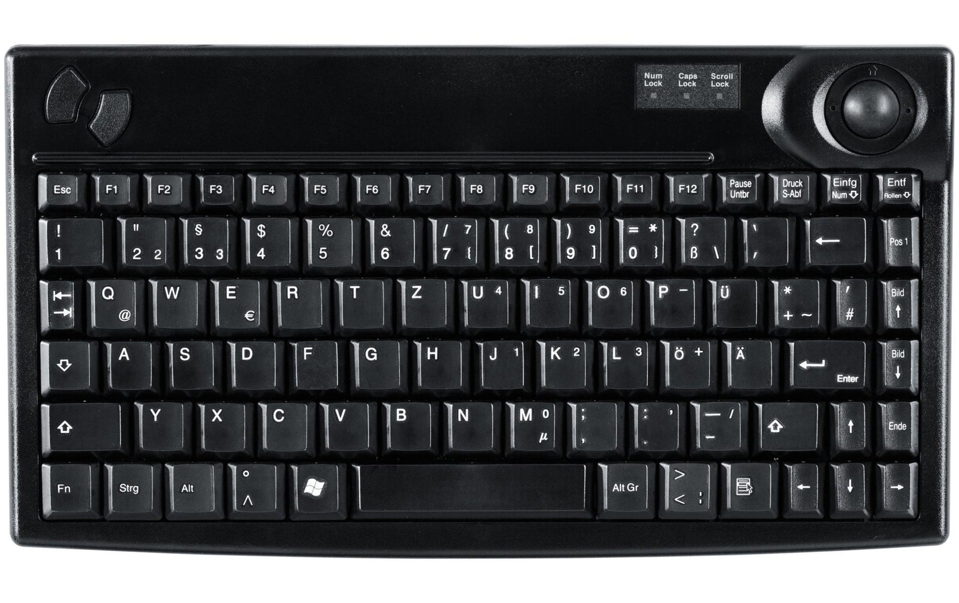 Active Key AK-440-TU – Tastatur, kabelgebunden (USB-A), CH-Layout (DE-CH), Scherenschalter, mit Trackball, schwarz