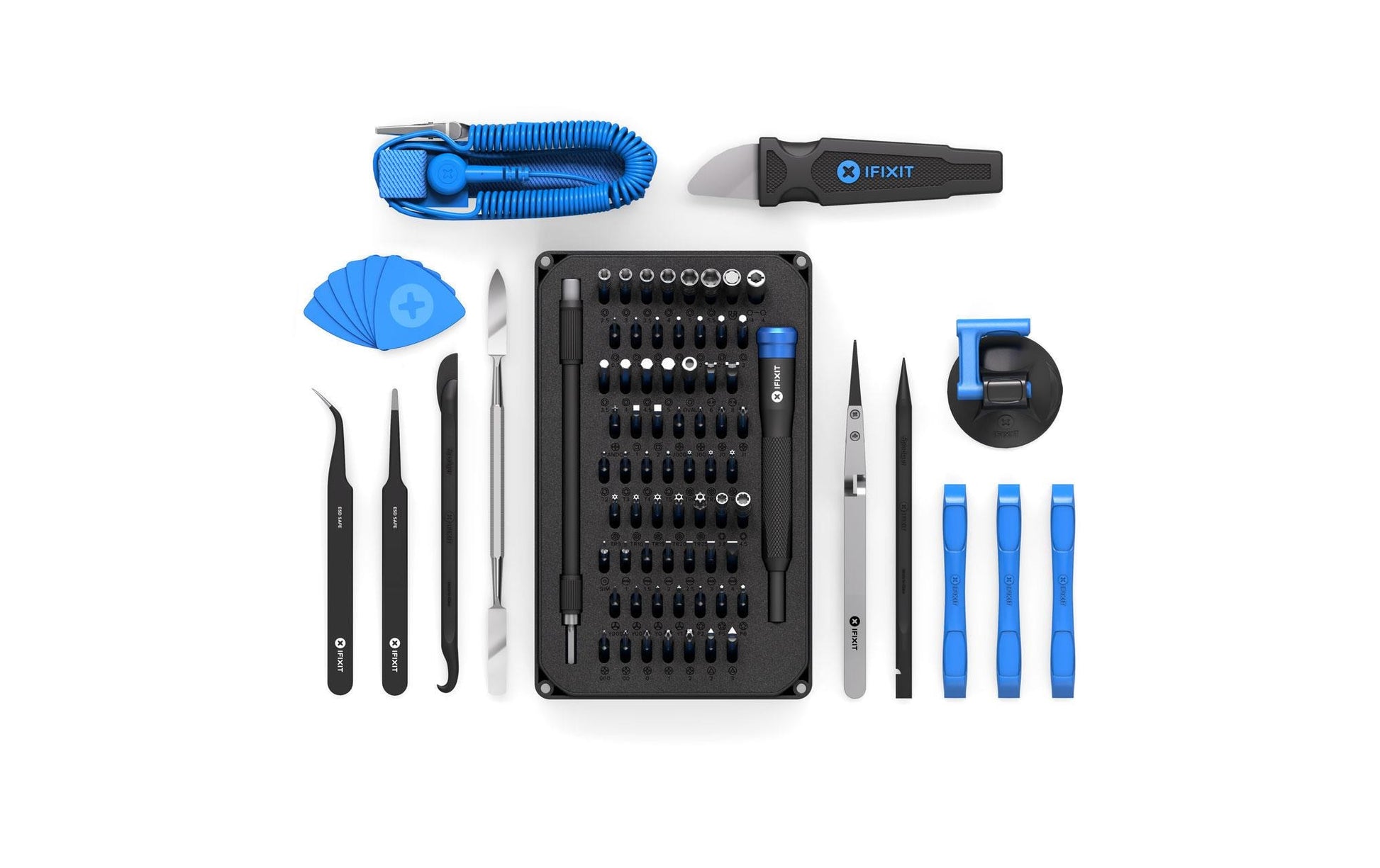 iFixit Pro Tech Toolkit – Spudger, Saugnapf und Pinzette – Schwarz, Blau, Edelstahl