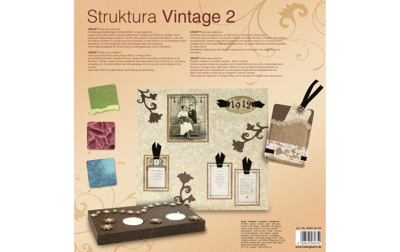 URSUS Fotokarton Leinenstruktur – 30,5 × 30,5 cm, Vintage, Gelb, 220 g/m² – 20 Blatt