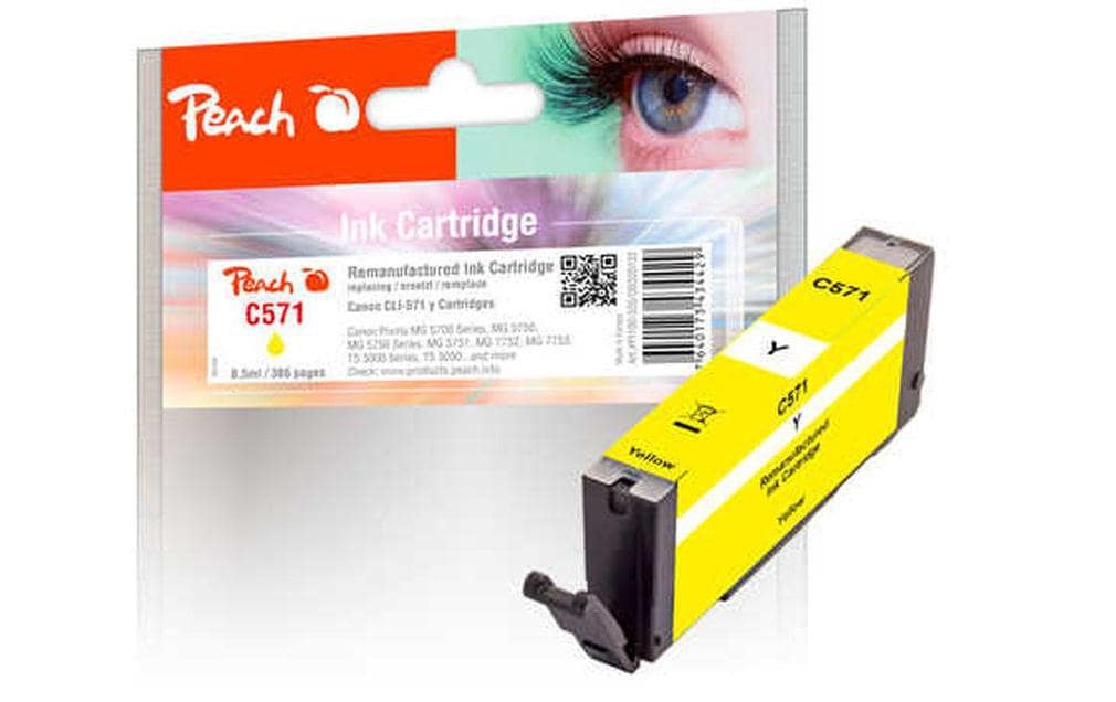 Peach CLI-571 Gelbe Tintenpatrone (Kompatibel) – 365 Seiten – für Canon Pixma MG 5700/6800/7700 Serie