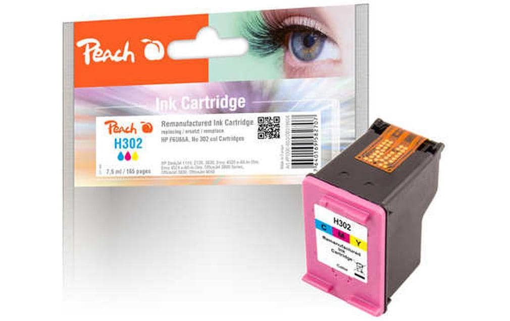Peach 302 Dreifarbig Tintenpatrone (Kompatibel) – 180 Seiten – für HP DeskJet/Envy/OfficeJet – F6U65AE
