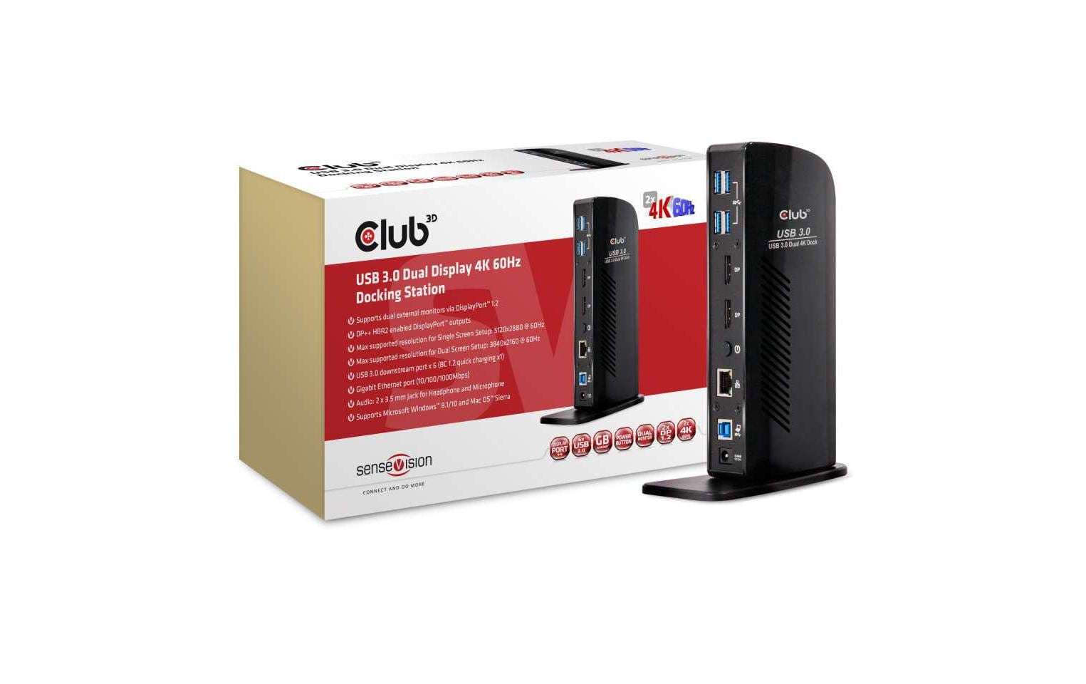 CLUB3D Club 3D Dockingstation – USB-A, 2× DP, GbE, 3,5 mm Audio, für Windows