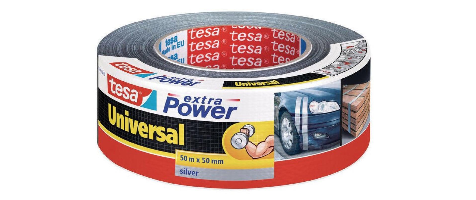 tesa Gewebeband Extra Power Universal – 50 mm × 50 m, silber, extra stark, recycelt
