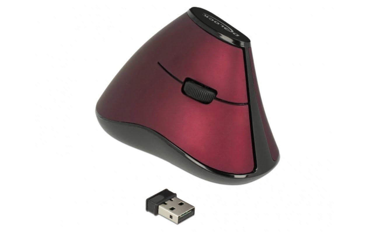 DeLOCK 12528 Ergonomische Maus – kabellos, 2,4 GHz (USB-A), 5 Tasten, für Rechtshänder, Daumentaste, weinrot