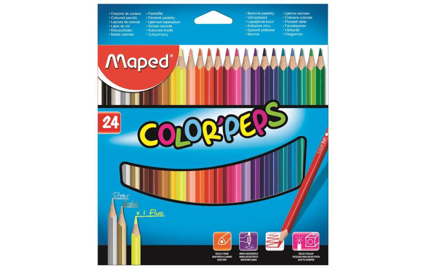 Maped Color Peps Farbstifte – 24 Farben, metallic, fluoreszierend, Ø 2,9 mm, Karton