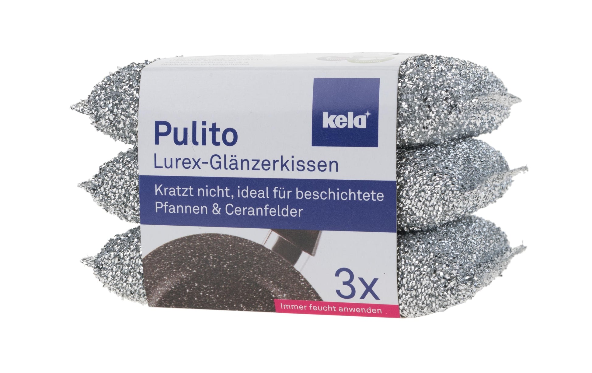Kela Scheuerschwamm/Topfreiniger Pulito – Polyester, für Töpfe, 12,5 × 8 × 2,5 cm, silber, 3 Stk.