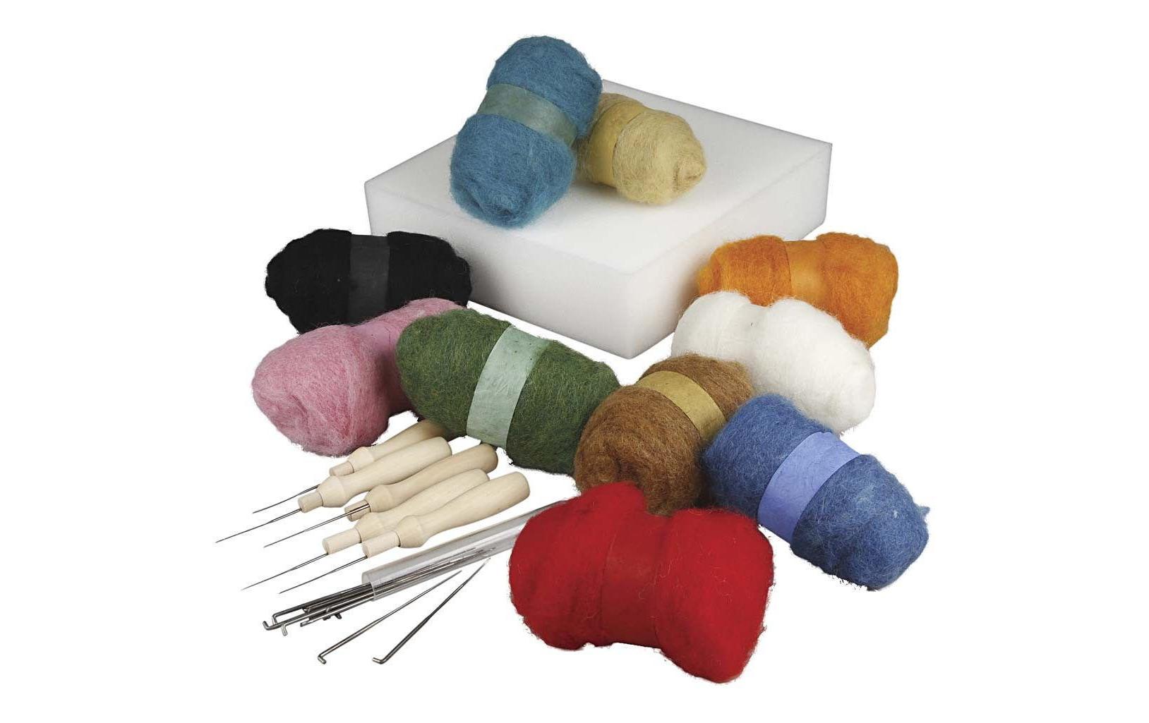 Creativ Company Nadelfilzen Anfänger-Set – Filzset mit Nadeln, Mehrfarbig, Wolle