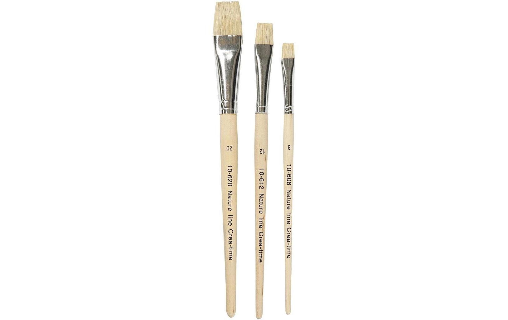 Creativ Company Pinsel-Set – Flachpinsel, Schweineborsten, Grösse 8/12/20, 3er-Set