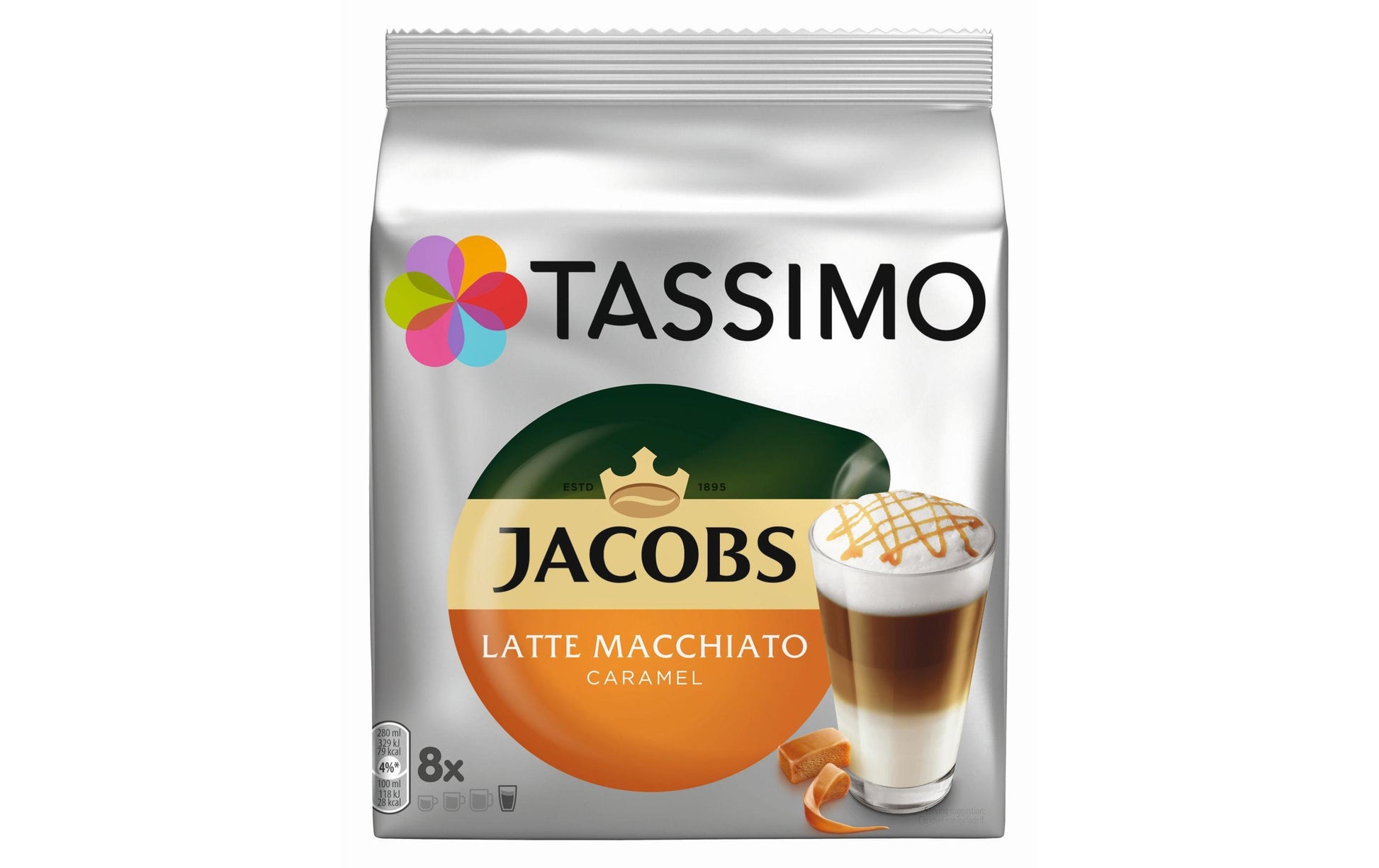 TASSIMO Jacobs Latte Macchiato Caramel – Kapseln für TASSIMO T DISC – 8 Getränke