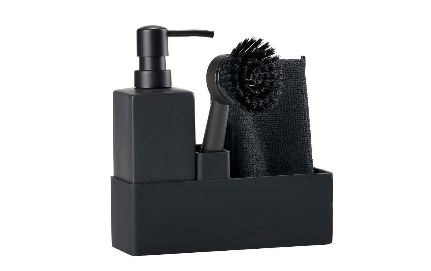 Zone Denmark Geschirrspül-Set 19 × 6 × 20,5 cm, Silikon/Keramik, Schwarz