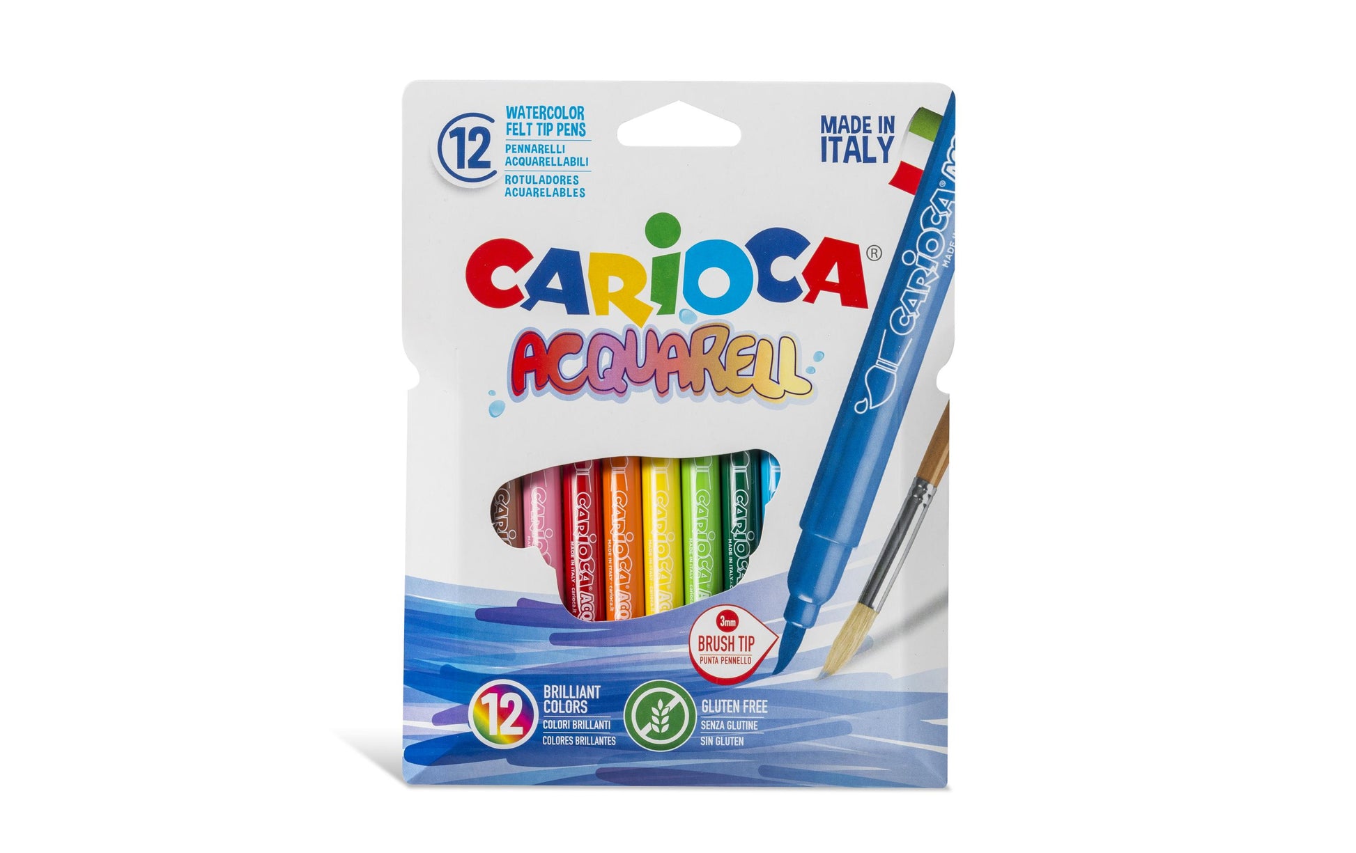 Carioca Aquarell Filzstift – Pinselspitze, 3 mm, wasservermalbar, 12 Farben